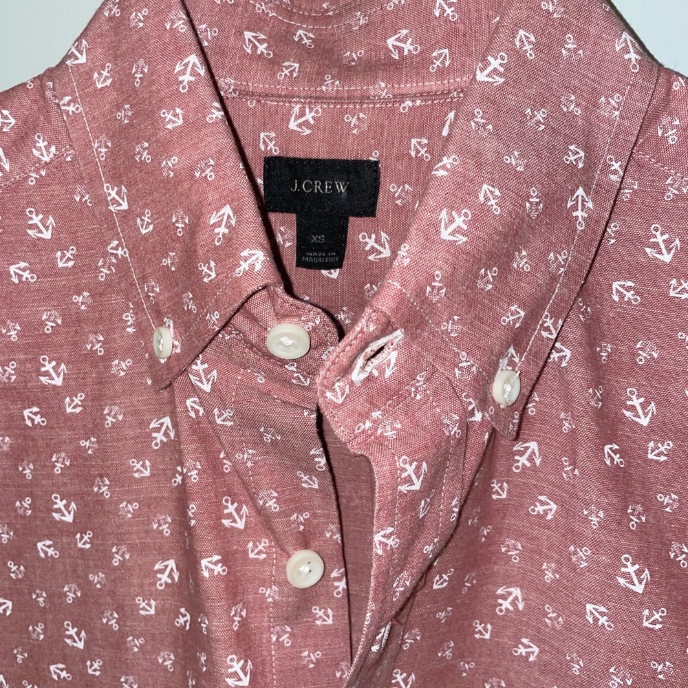 XS Jcrew long sleeve button down with anchor print chambray pink regular fit